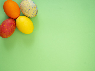 Easter eggs painted on green background