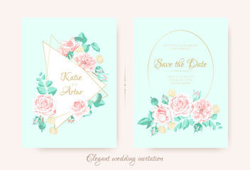 Wedding Invite with Roses Composition and Border.