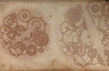 Steampunk compass, background, menu, old retro vintage, frame, cogs, canvas paper