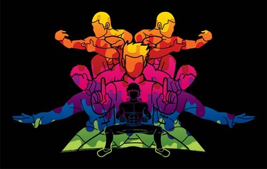 Kung Fu ready to fight action pose cartoon graphic vector.