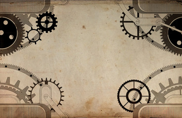Fototapeta na wymiar Steampunk vintage signboard with cogs, gears on canvas paper