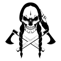 Indian skull. Black and white vector image on white background.