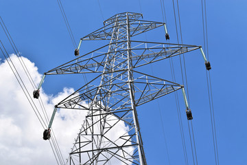 New power poles in construction, wiring work 