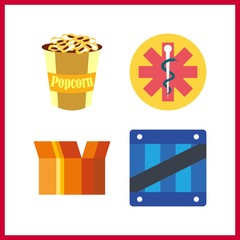 4 pack icon. Vector illustration pack set. pharmacy and popcorn icons for pack works