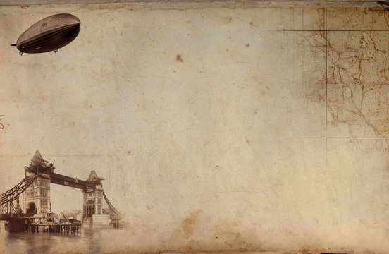 vintage steampunk old background, paper canvas frame, cogs, gears retro wallpaper