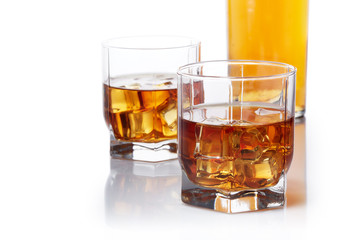 Bottle of whisky and two glasses
