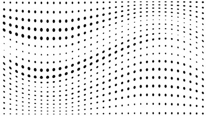 Halftone gradient pattern. Abstract halftone dots background. Monochrome dots pattern. Grunge wave texture. Pop Art Comic small dots. Radial twisted dots. Design for presentation, report, flyer, cover