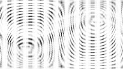 Halftone gradient pattern. Abstract halftone dots background. Monochrome dots pattern. Grunge wave texture. Pop Art Comic small dots. Radial twisted dots. Design for presentation, report, flyer, cover