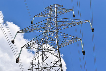 New power poles in construction, wiring work 