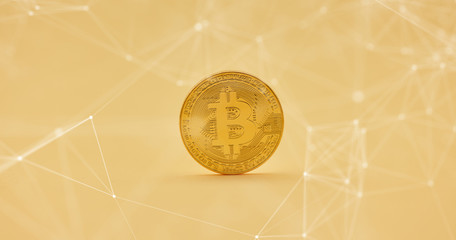 Bitcoin Münze mit Netzwerk Hintergrund