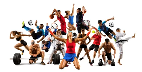 Foto op Plexiglas Enorme multisportcollage taekwondo, tennis, voetbal, basketbal, enz © Andrey Burmakin