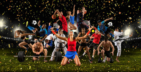 Huge multi sports collage taekwondo, tennis, soccer, basketball, etc - obrazy, fototapety, plakaty