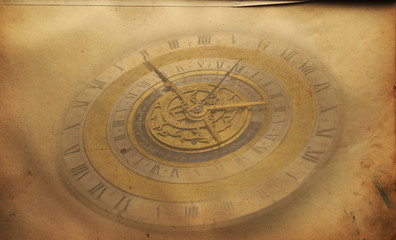 Fototapeta na wymiar Vintage clock background, old time retro steampunk canvas paper map