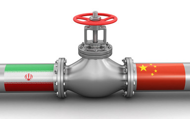 Pipeline with flags. Image with clipping path