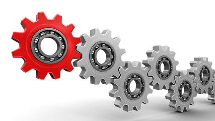 Red and silver gears. Image with clipping path