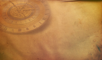 Fototapeta na wymiar Vintage clock background, old time retro steampunk canvas paper map