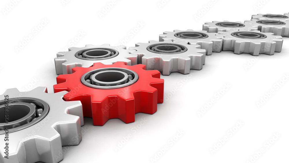 Poster red and silver gears. image with clipping path