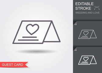Wedding guest card. Line icon with shadow and editable stroke