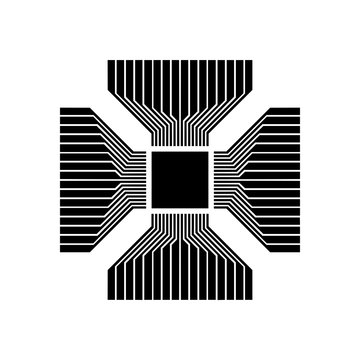 recommend clip art: Cpu, Microprocessor, Microchip, Circuit board. Flat Icon. Simple black symbol on white background. Vector Illustration.