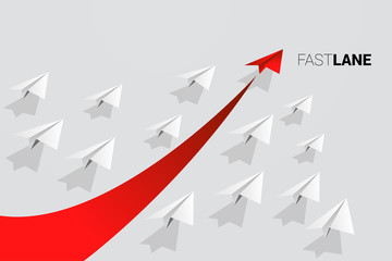 red origami paper airplane is move faster than group of white. Business Concept of fast lane for moving and marketing