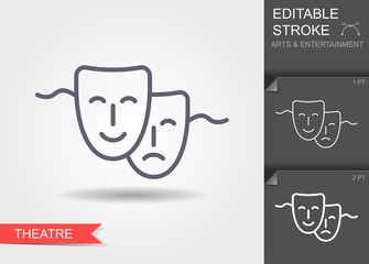 Theatrical mask. Line icon with shadow and editable stroke