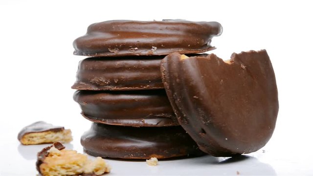 chocolate outer biscuits some broken sections rotating