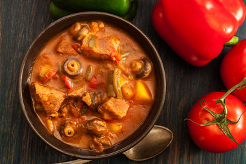Stew soup with meat potatoes