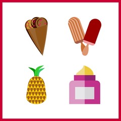 4 snack icon. Vector illustration snack set. pineapple and cream icons for snack works