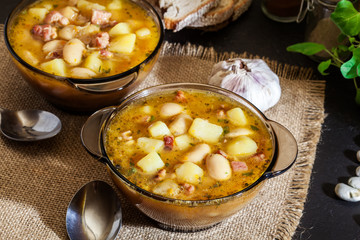 White bean soup with potatoes and bacon