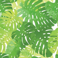 Artistic monstera seamless pattern. Leaves, herbs background. Hand drawn backdrop. Green grass tropic texture