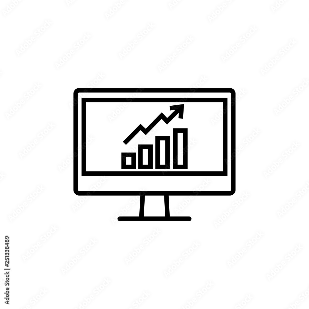 Poster web line icon. monitor with business graph logo isolated on white background