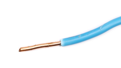 Cut insulated wire for electricity, isolated on white background, top view