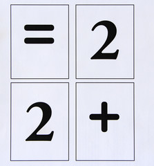 Mathematical signs are plus and number 2. Mathematic equation two plus two