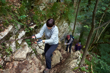 Group of people hiking on a trail