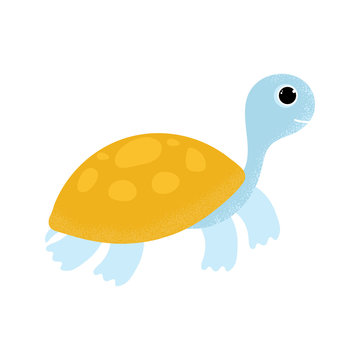 Vector Illustration. Cartoon turtle icon in modern flat style. Ocean animal character. Isolated turtle