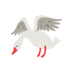 Cute White Goose Cartoon Character Flapping Its Wings Vector Illustration
