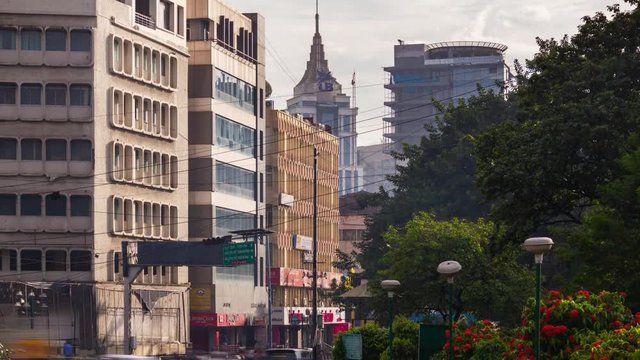 day time bangalore city downtown traffic street panorama 4k timelapse india