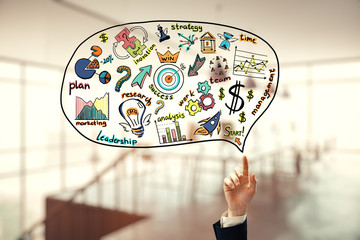 Business scheme concept, startup double exposure background.