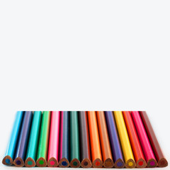 Triangular Pecils of different colors on white empty background in square composition, Kid, Children, Education, Art, Drawing, Graphic, Diagonal, Copy space, Empty, Neuro psychology,