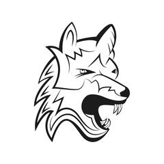 Wild wolf cartoon silhouette. Vector illustration on white background.