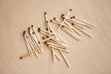 Bunch of matches on the wood ground