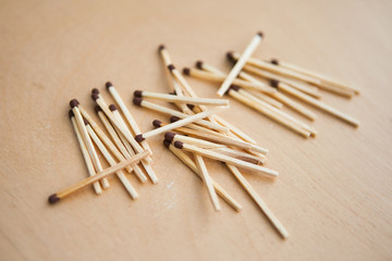 Bunch of matches on the wood ground