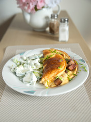 morning breakfast eggs bacon delicious table meal