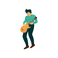 Young Man Playing Acoustic Guitar Vector Illustration