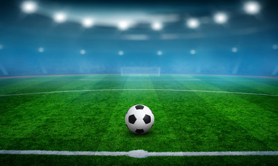 Fototapeta na wymiar Soccer ball on stadium with illumination