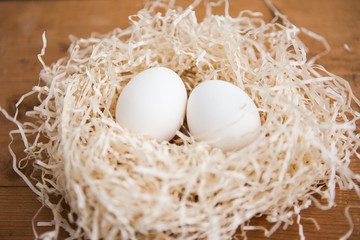 Two white eggs in the nest