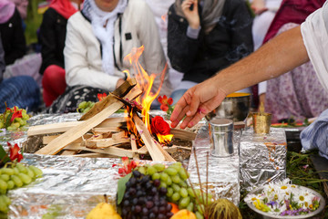 traditional indian yagya (puja), fire ritual