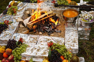 traditional indian yagya (puja), fire ritual