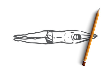Breaststroke, swim, sport, pool, swimmer concept. Hand drawn isolated vector.