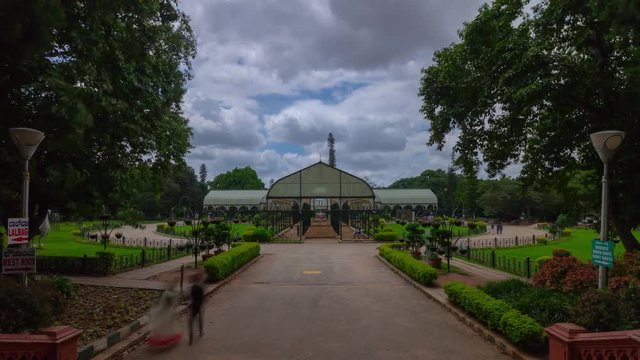 sunny bangalore city lalbagh botanical garden gazebo panorama 4k timelapse india